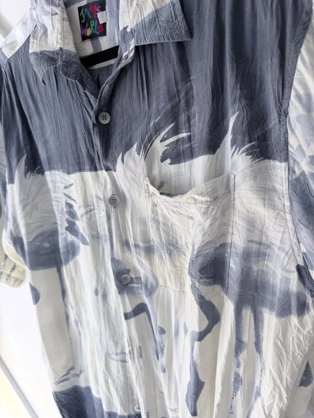 Vintage Jams World Flamingo Print Hawaiian Shirt - L | Rayon Tropical Button-Up - Picture 9 of 15